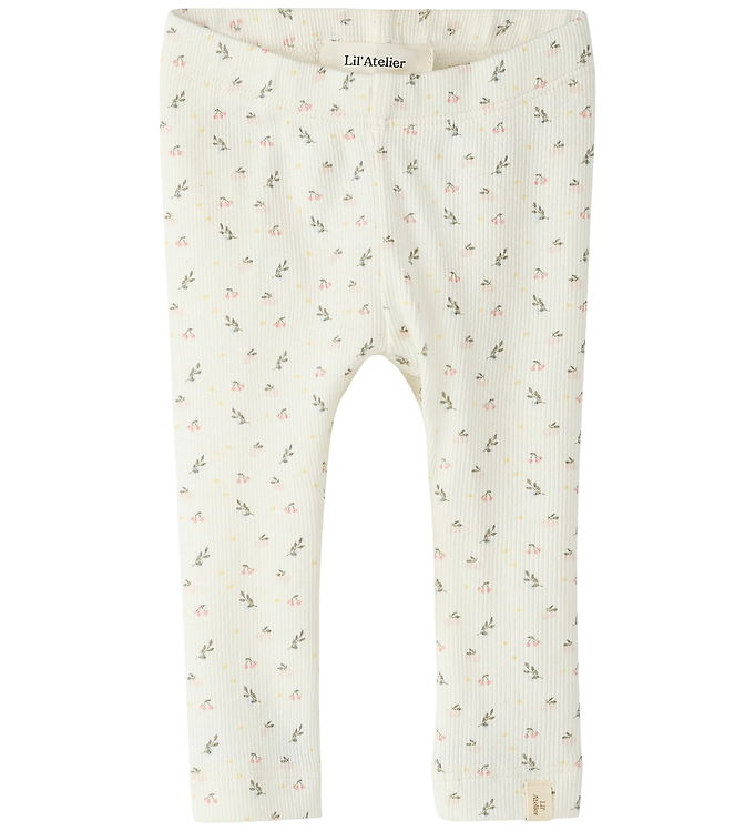 Lil' Atelier Leggings - Rib - NmfGago - Coconut Milk/Small Flowe billede