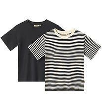 Wheat T-shirt - 2-pak - Fabian - Navy Rib Stripe