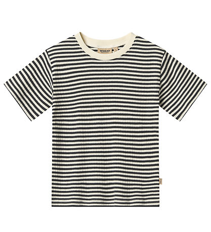 Wheat T-shirt - 2-pak - Fabian - Navy Rib Stripe