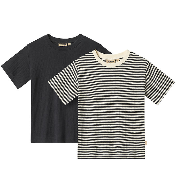 Wheat T-shirt - Rib - 2-pak - Fabian - Navy Rib Stripe
