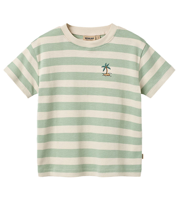 Wheat Liam T-shirt Mint Stripe i Bomuld - Str. 4y 104cm