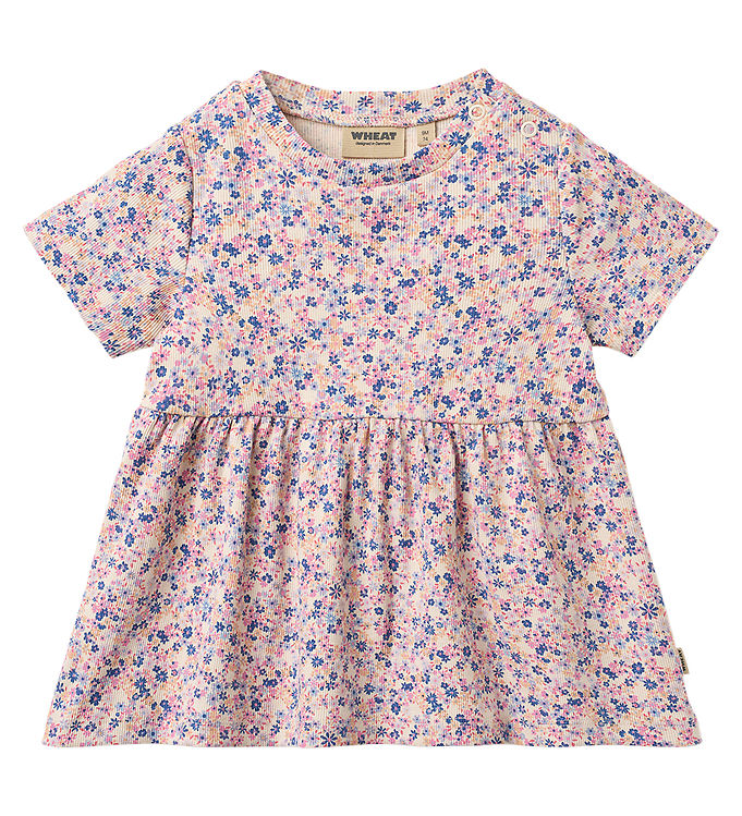 Wheat Kjole - Rib - Anna - Pink Blue Flower