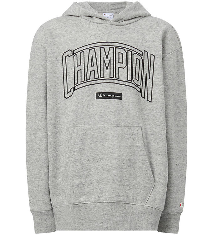 Champion Hættetrøje - Grey Melange m. Logo
