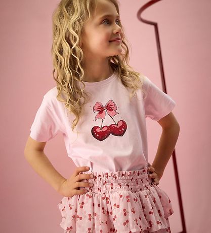 Creamie Nederdel - Crepe Dobby - Rose Pink m. Kirsebær