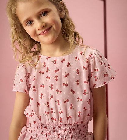 Creamie Kjole - Crepe Dobby - Rose Pink m. Kirsebær