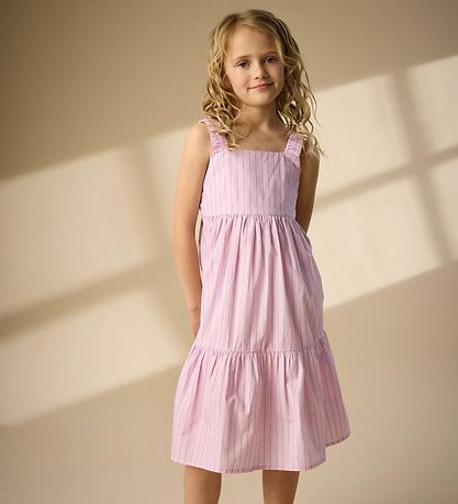 Creamie Kjole - Poplin - Rose Pink m. Striber