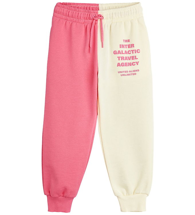 Mini Rodini Sweatpants Råhvid/pink Med Travel Agency Print - Str.    2-3y 92/98cm