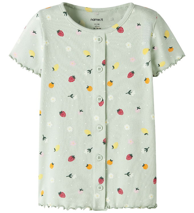 Name It T-shirt - Rib - NmfVemia - Pale Aqua/Fruit Flowers