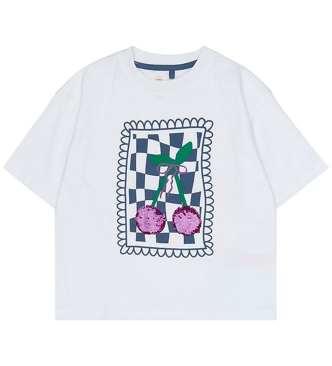 The New T-shirt - TnSimone - Bright White m. Print/Pailletter