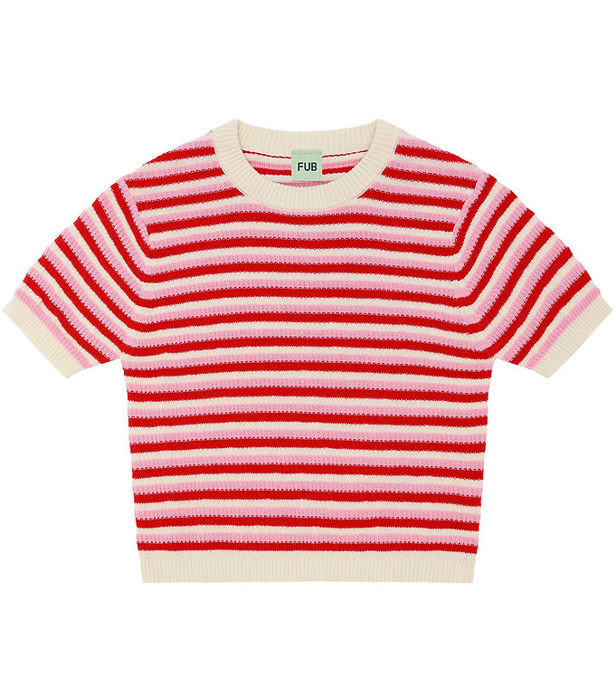 FUB T-shirt - Strik - Ecru/Rød/Candy