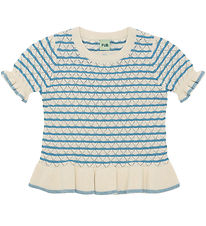 FUB T-shirt - Strik - Ecru/Sea m. Hulmønster