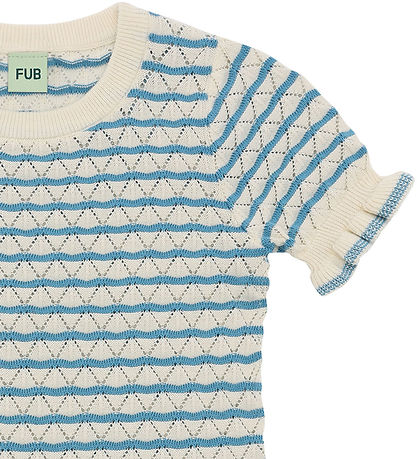 FUB T-shirt - Strik - Ecru/Sea m. Hulmønster