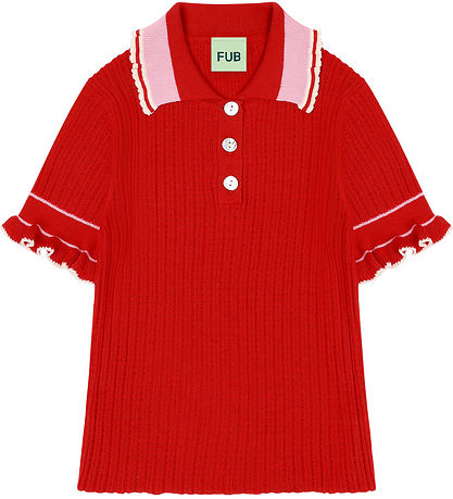 FUB Polo - Strik - Rød m. Hullmønster