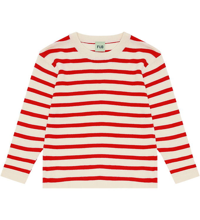 FUB Bluse - Strik - Ecru/Rødstribet
