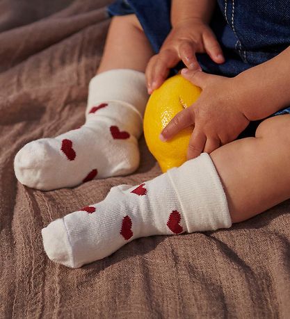 MP Strømper - Alvilda - Cream m. Hjerter