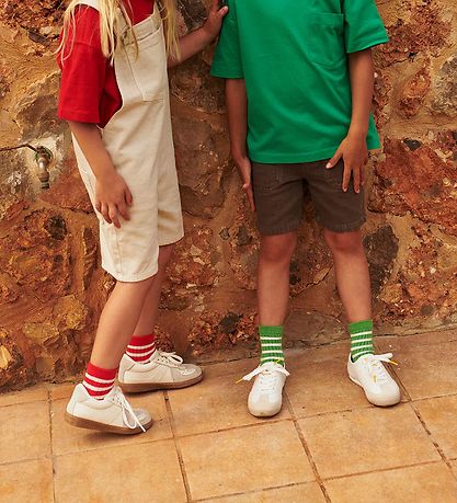 MP Strømper - Rib - Eli - Tomato m. Striber