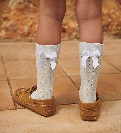 MP Knæstrømper - Viskose/Bambus - Liva - Snow White m. Hulmønste