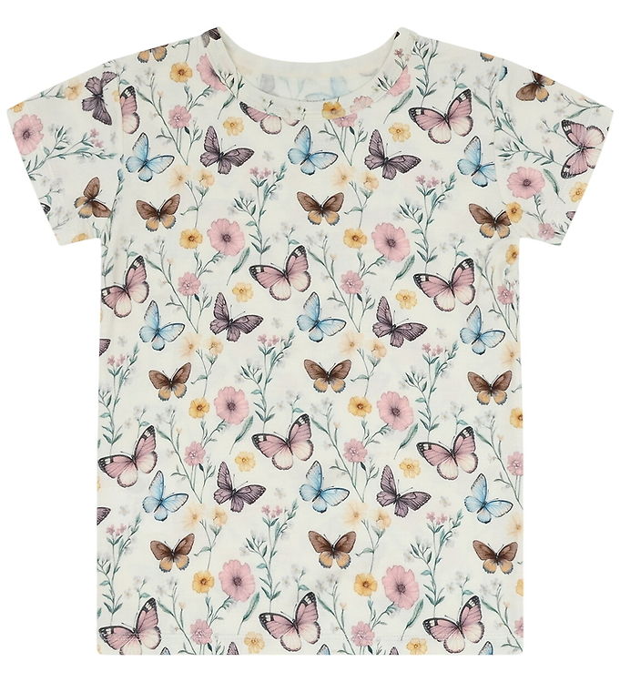 Hust and Claire T-shirt - Bambus - HCAustin - Ivory m. Sommerfug
