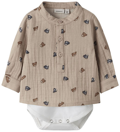 Name It Skjortebody l/æ - NbmDutty - Chateau Gray