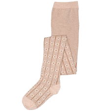 MP Strømpebukser - Oline Glitter -  Rose Dust m. Blomster