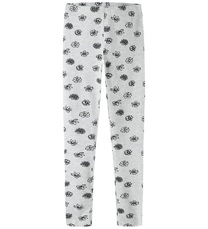 Name It Leggings - NkfVivian - Light Grey Melange/Flowers AOP