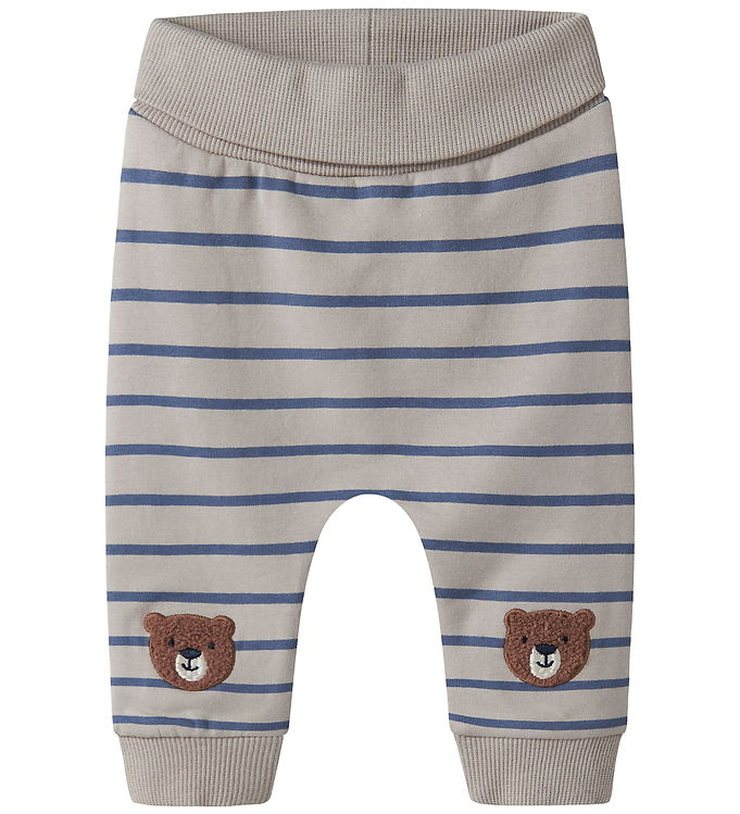 Name It Sweatpants Chateau Gray Med Striber Og Bjørnebroderi - Str. 9m 74cm