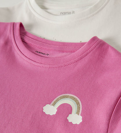 Name It Bluse - 2-pak - NmfVeen - Cloud Dancer/Strawberry Moon