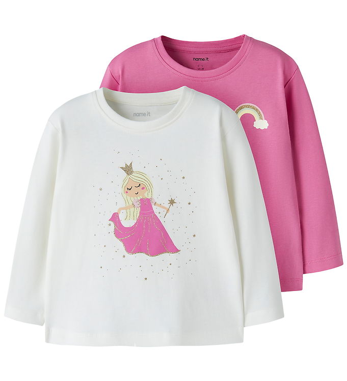 Name It Bluse - 2-pak - NmfVeen - Cloud Dancer/Strawberry Moon