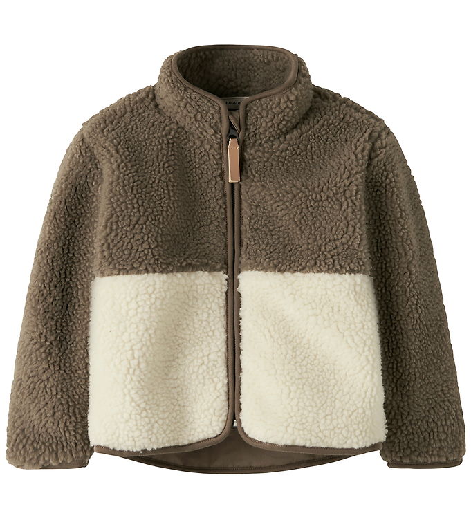 Lil' Atelier Fleecejakke - Teddy - NmmLajo - Turtledove/SHITAKE billede