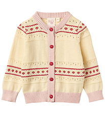 Flöss Cardigan - Strik - Lelou - Soft White/Berry Stripe