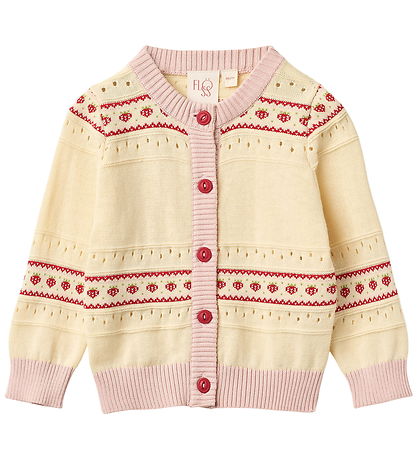 Flöss Cardigan - Strik - Lelou - Soft White/Berry Stripe