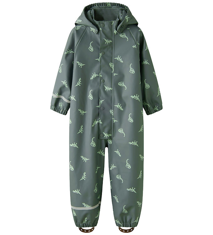 Name It Regndragt m. Fleece - PU - NmmDry10 - Balsam Green/DINO