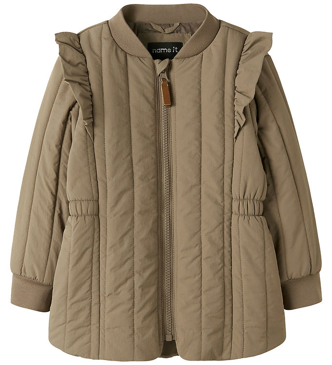 Name It Dynejakke - Quilt - NmfMelody - Fossil m. Flæser
