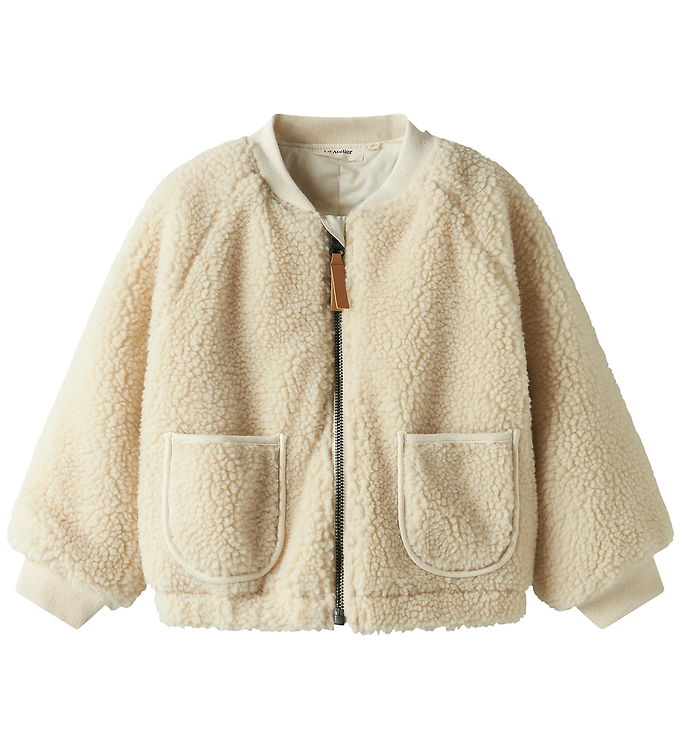 Lil' Atelier Teddy Bomberjakke Turtledove Med Svanebroderi - Str. 2y 92cm