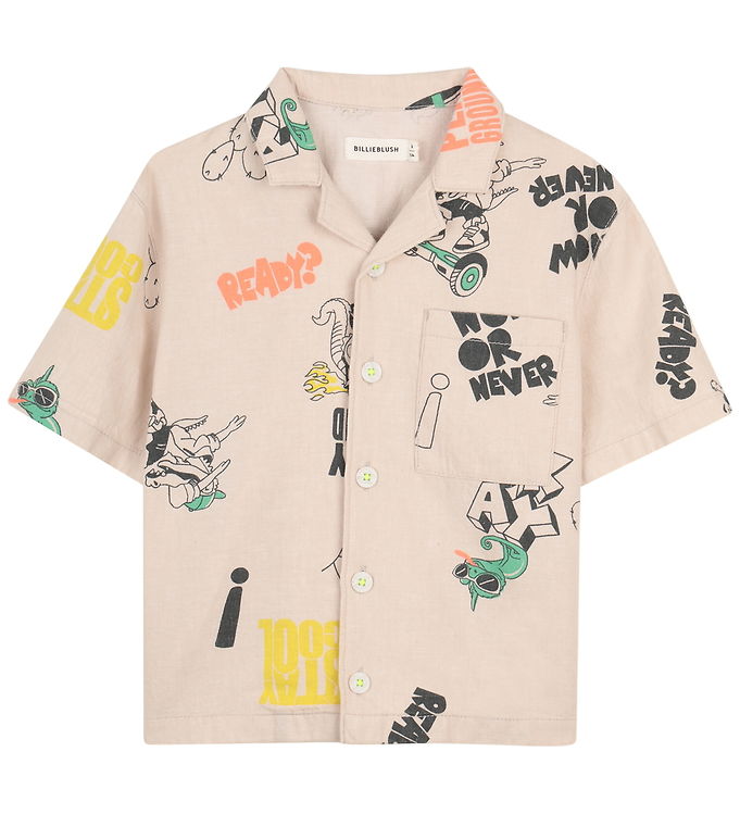 Billieblush Skjorte - Hør/Bomuld - Ivory m. Print