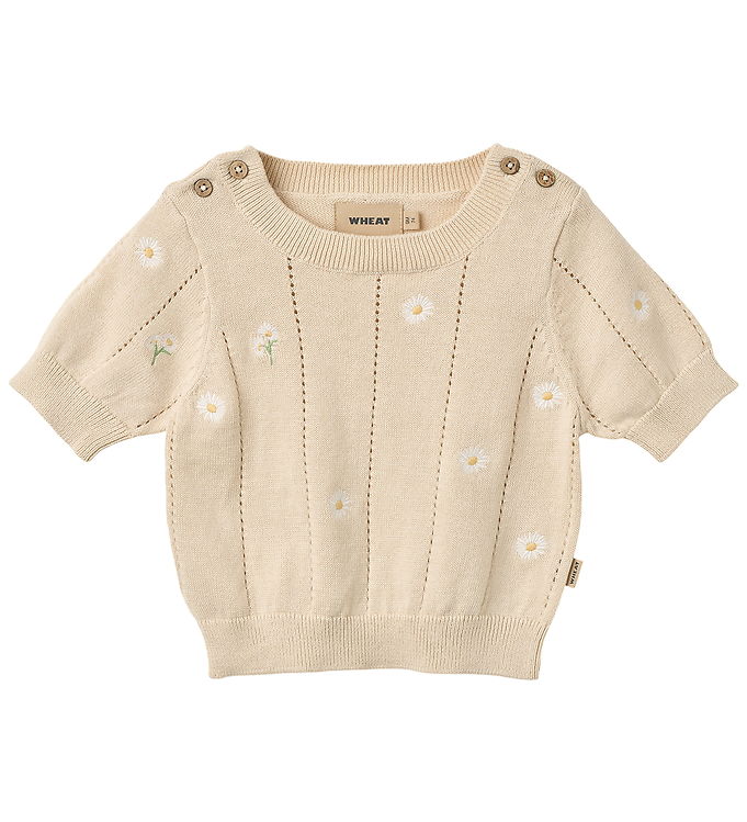 Wheat T-shirt - Strik/Hulmønster - Malvina - Sandshell white flo