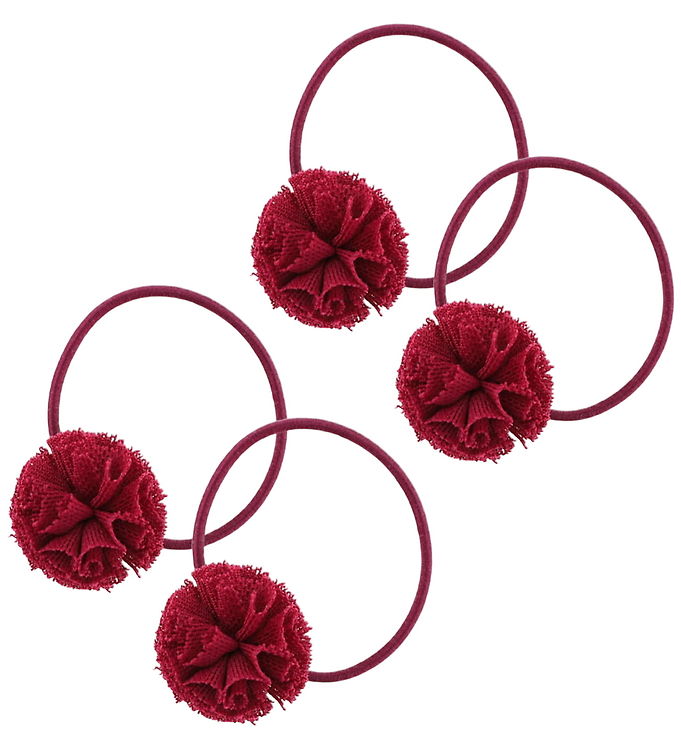 By Stær Hårelastikker m. Pomponer - Svea - 4-pak - Rød