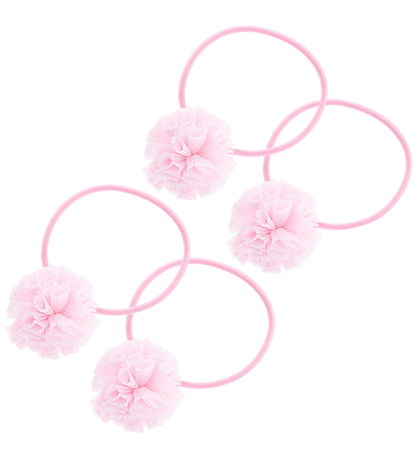 By Stær Hårelastikker m. Pomponer - Svea - 4-pak - Lyserød