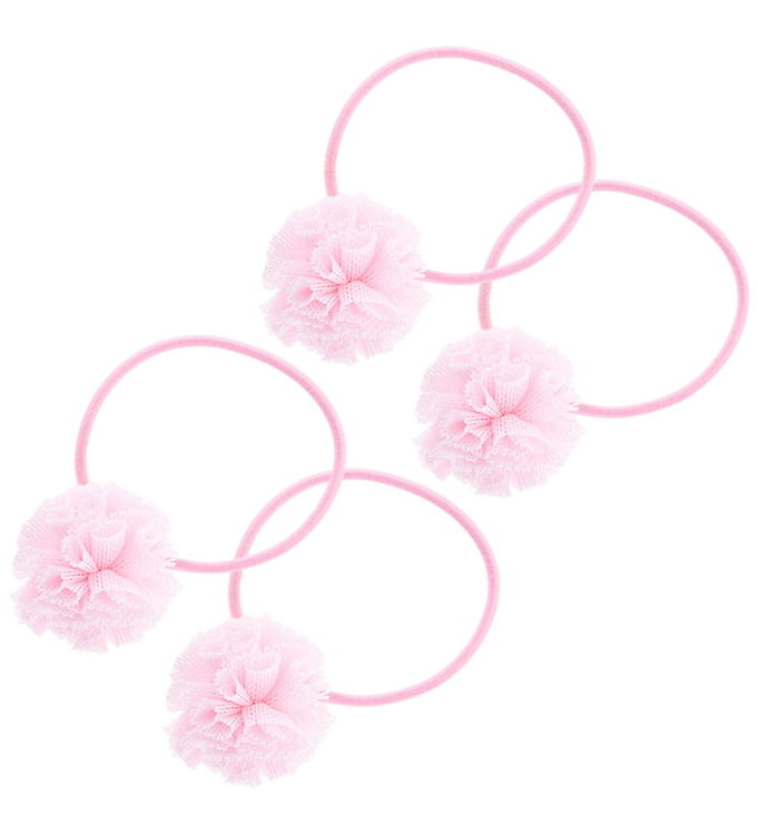 By Stær Hårelastikker m. Pomponer - Svea - 4-pak - Lyserød