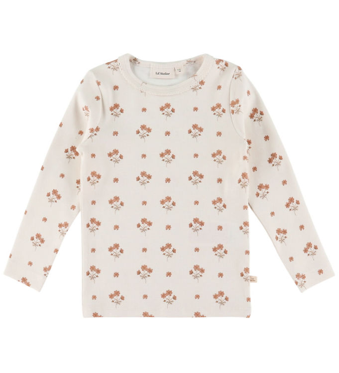 Lil' Atelier Bluse Coconut Milk Med Rosa Blomsterprint - Str. 2y 92cm