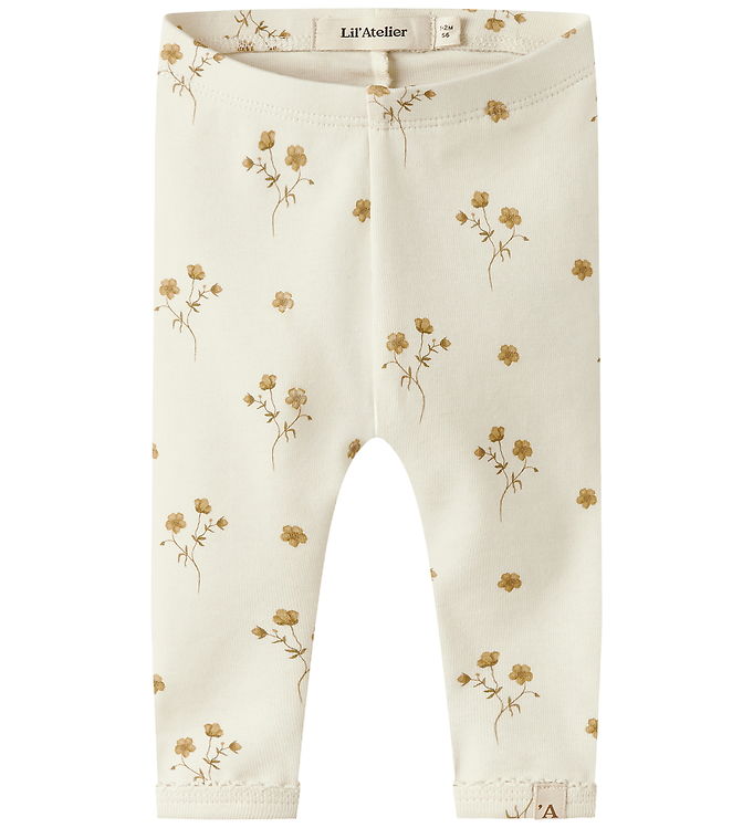 Lil' Atelier Leggings - Blonder - NbfLayo - Coconut Milk/Flower billede