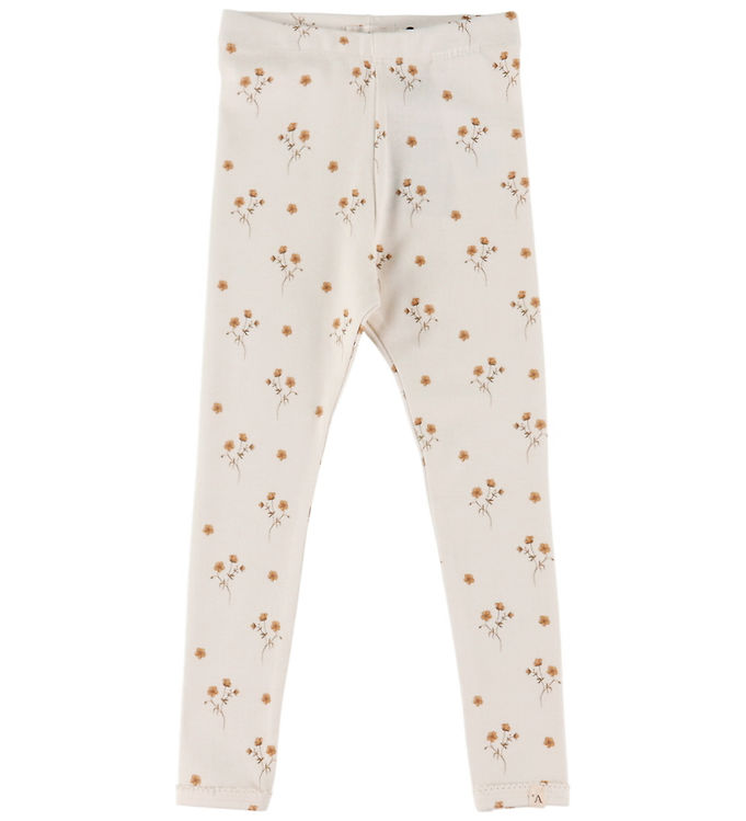 Lil' Atelier Leggings Coconut Milk Med Gyldent Blomsterprint - Str. 2y 92cm