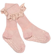 GoBabyGo Skridsikre Strømper - Viscose/Bamboo - Soft Pink m. Blo