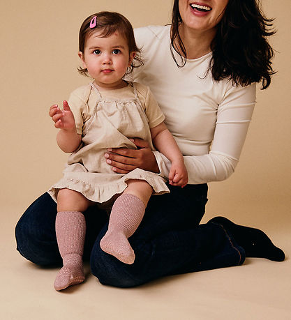 GoBabyGo Strømper - Non-Slip - Woodrose m. Glitter