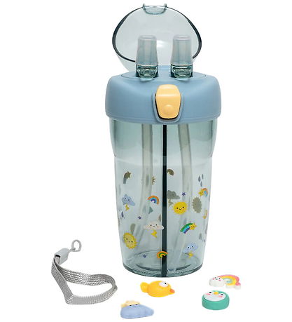 Petit Monkey Water Bottle w. Straws - 430 mL - Sparkling Sky
