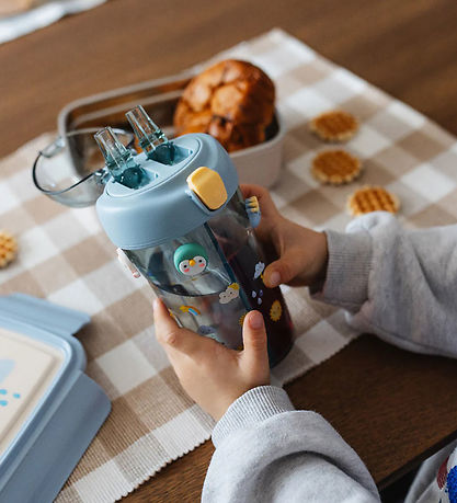 Petit Monkey Water Bottle w. Straws - 430 mL - Sparkling Sky