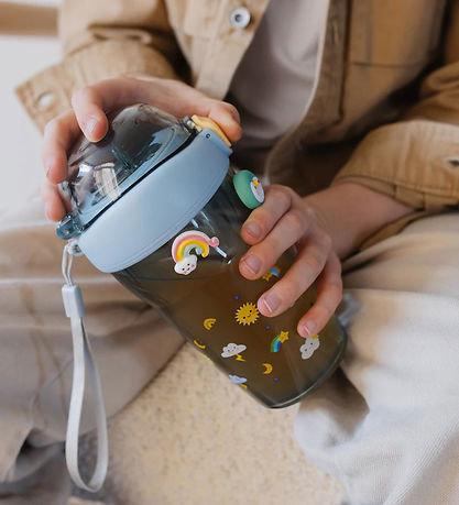 Petit Monkey Water Bottle w. Straws - 430 mL - Sparkling Sky