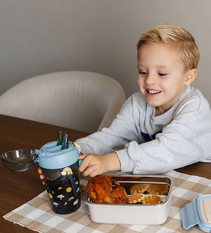 Petit Monkey Water Bottle w. Straws - 430 mL - Sparkling Sky