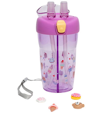 Petit Monkey Water Bottle w. Straws - 430 mL. - Sparkling Sweets