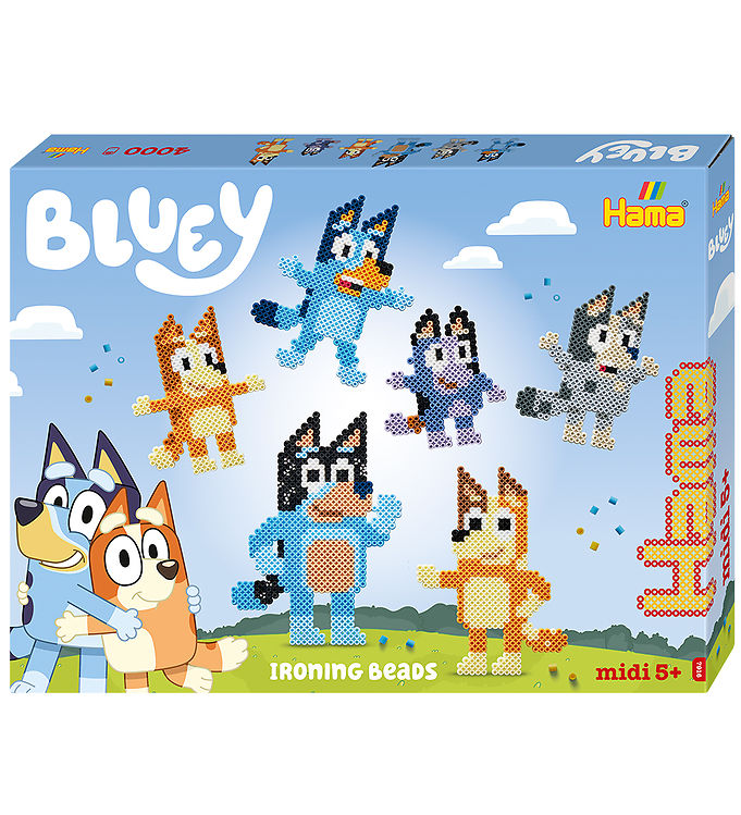 Hama Midi Perler - Gaveæske - 4000 stk. + 2 Plader - Bluey
